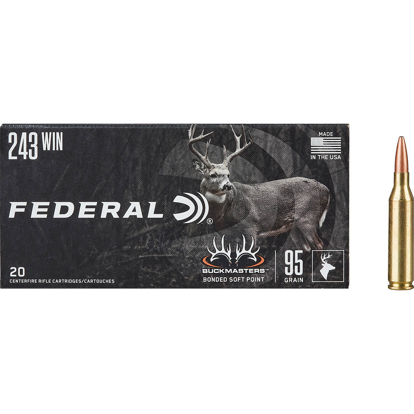 Federal Premium Buckmasters Bonded Soft Point .243 Winchester 95-Grain Centerfire Rifle Ammunition 300rnd