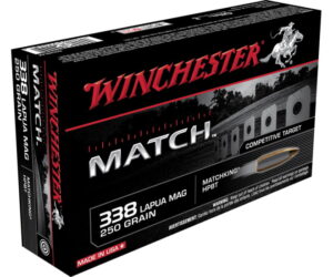 Winchester MATCH .338 Lapua Magnum 250 grain Boat Tail Hollow Point 120 rounds