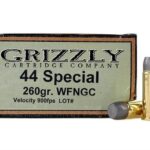 Grizzly Ammunition 44 Special 260 Grain Cast Performance Lead Wide Flat Nose Gas Check 500 rounds