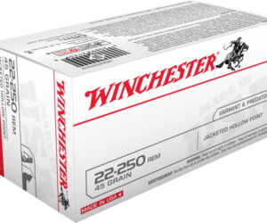 Winchester USA RIFLE .22-250 Remington 45 grain Jacketed Hollow Point Brass Cased 500 rounds