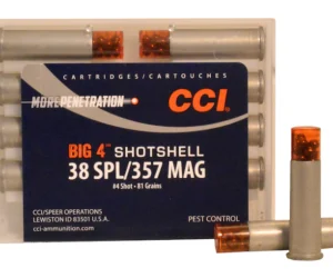 Specifications Product Information Cartridge 38 Special Grain Weight 84 Grains Quantity 10 Round Shot Size #4 Muzzle Velocity 1000 Feet Per Second Bullet Style Lead Shot Lead Free No Case Type Aluminum Primer Boxer Corrosive No Reloadable No Country of Origin United States of America