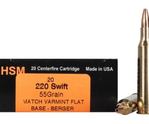 HSM Varmint Gold Ammunition 220 Swift 55 Grain Berger Varmint Hollow Point Flat Base