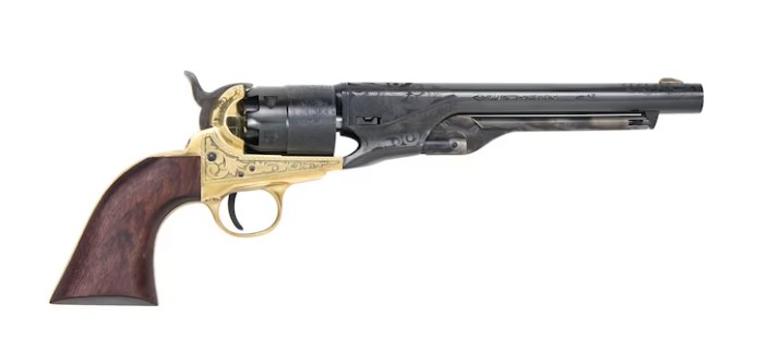 Traditions 1860 Army Black Powder Revolver 44 Caliber 8" Blued Barrel Engraved Brass Frame Walnut Grips