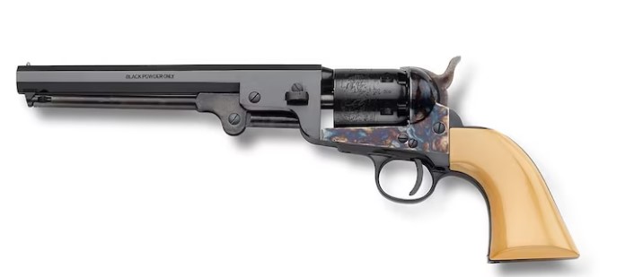 Pietta 1851 Navy Black Powder Revolver 44 Caliber 7.5" Barrel Case Hardened Steel Frame Cream Grip